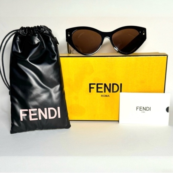 FENDI Brown Oversized Cat Eye UV Sunglasses Style FE400351 01E FENDI F logo NEW - Picture 4 of 14